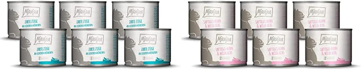 Mjamjam - Hrană umedă premium pentru pisici - Curcan bun cu dovleac aburit, pachet de 6 (6 X 800 G) & Hrană umedă premium pentru pisici - Rață și pasăre fragedă cu morcovi delicioși, pachet de 6 (6 X 800 G)