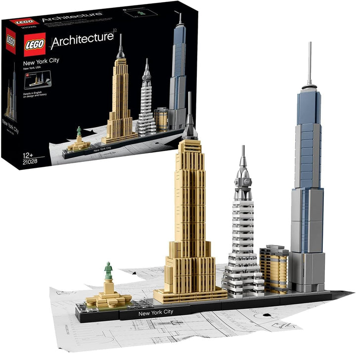 LEGO Arhitectura New York City Set, Skyline Model Kit cu World Trade Centre și Statuia Libertății, Artizanat pentru adulți, Decorațiuni pentru casă și birou, Cadouri pentru femei și bărbați 21028 Seturi de constructie Besuche den LEGO-Store Singur