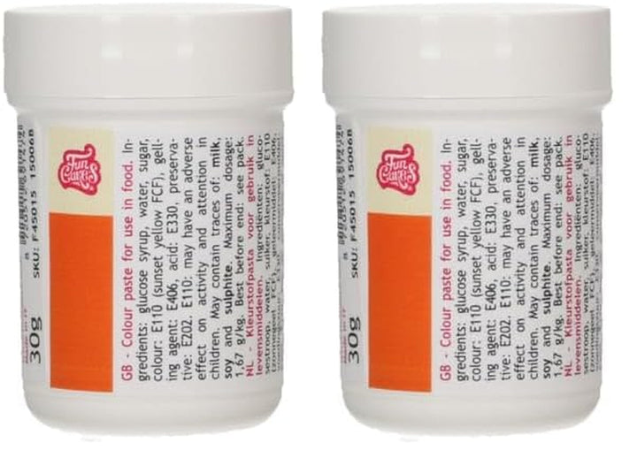 Funcakes Pastenfarbe Orange; Konzentrierte Lebensmittelfarbe Für Teig, Sahne, Fondant, Marzipan, Teig, Modellier- Und Blütenpaste. Halal Und Koscher. 30 G Coloranti Alimentari Naty Shop 30 G (2Er Pack)