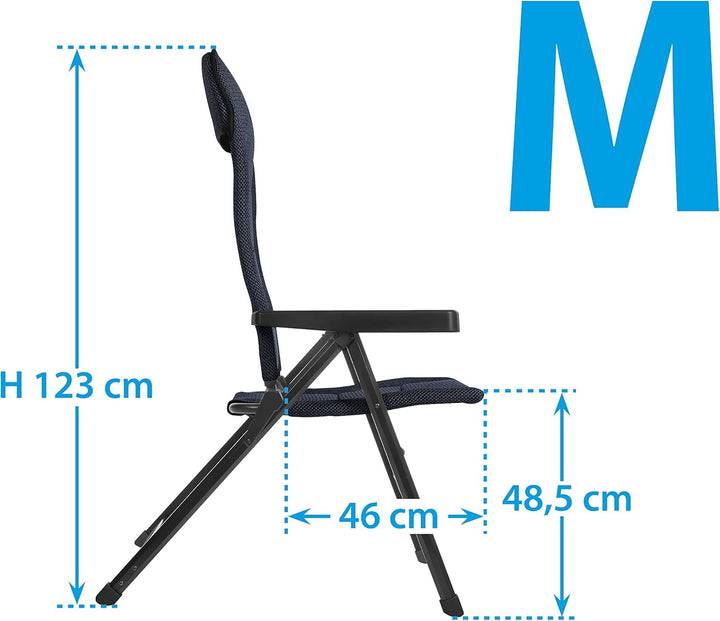 BRUNNER Rebel PRO (S-M-L) Scaun pliabil pentru camping, grădină, terasă Fabricat din aluminiu, reglabil în 5 poziții, cu capacitate de încărcare de până la 150 kg, spătar înalt, negru sau albastru Perne calatorie Naty Shop