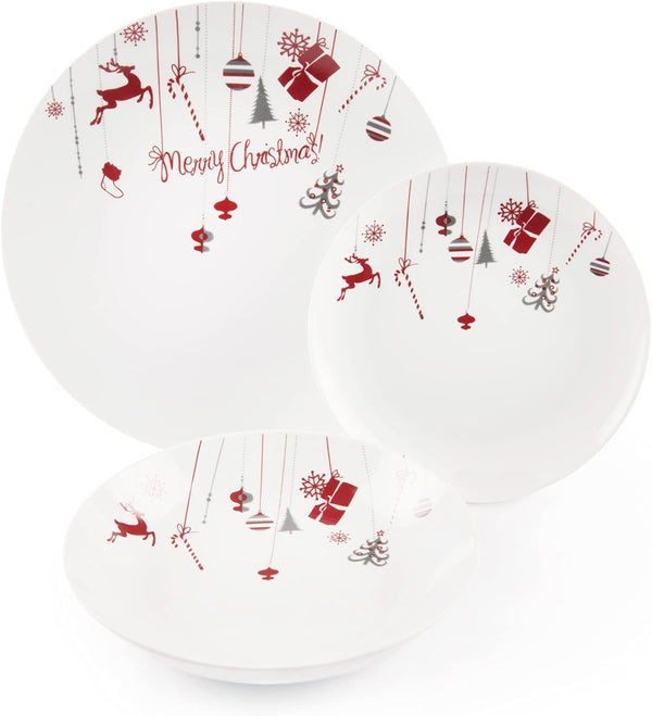 Merry Christmas Geschirr 18 Tlg. Set Weiß/Rot Seturi vesela masa Naty Shop Weiß/Rot 18 Stk