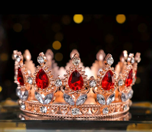 Coronita bronz cu pietre rosii si albe