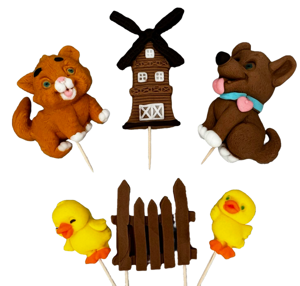 Set 6 decoratiuni comestibile din zahar, Ferma Decoratiuni din Pasta de Zahar Naty Shop