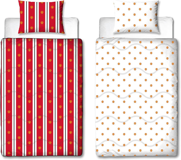 Manchester United FC Official Single Duvet, Reversible, Red & White, Coverless, Football Quilt, Pillowcase, Lavabil, Perfect pentru călătorii, Overnight Stays, 10.5 Tog Plapumi si pilote Naty Shop Titlu implicit
