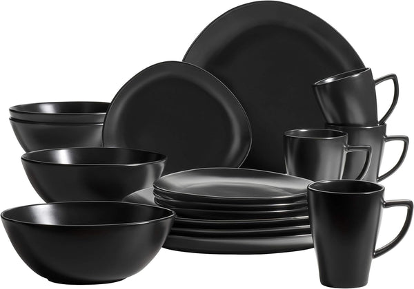MÄSER 931730 Serie Glendale, Geschirr Set Für 4 Personen in Moderner Asymmetrischer Nierenform, 16-Teiliges Kombiservice in Seidenmattem Schwarz, Steinzeug Seturi vesela masa Naty Shop Default Title