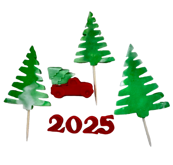 Set 5 decoratiuni comestibile din pasta de zahar, La multi ani, 2025 Decoratiuni din Pasta de Zahar Naty Shop