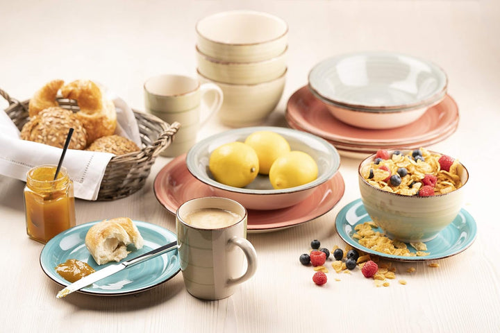 MÄSER Teller-Set Für 6 Personen Im Modernen Vintage Look, 12-Teiliges Tafelservice, Handbemalt, Blau, Steingut, Rauchblau (Bel Tempo II) Seturi vesela masa Naty Shop