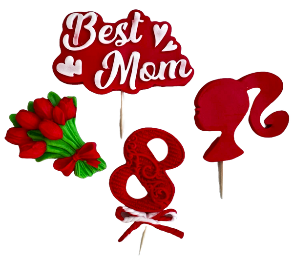 Set 4 decoratiuni comestibile din pasta de zahar, Cea mai buna mama Decoratiuni din Pasta de Zahar Naty Shop