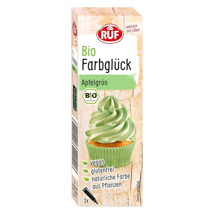 RUF Bio Lebensmittelfarbe Himmel-Blau, Mit Agavendicksaft Zum Einfärben Von Zucker-Glasuren & Für Ausgefallene Torten, Glutenfrei & Vegan, 1 X 25G Coloranti Alimentari Naty Shop 25 G (1Er Pack) Apfel-Grün