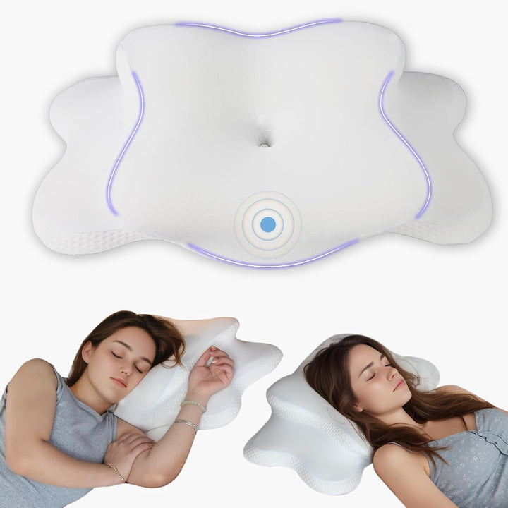 Pernă pentru gât Pernă ortopedică pentru cap Pernă din spumă de memorie Pernă pentru impact lateral - Design ergonomic Cu formă goală Pentru impact lateral, dorsal și abdominal Gri deschis Perne ortopedice cervicale Naty Shop Alb 65X40X14Cm
