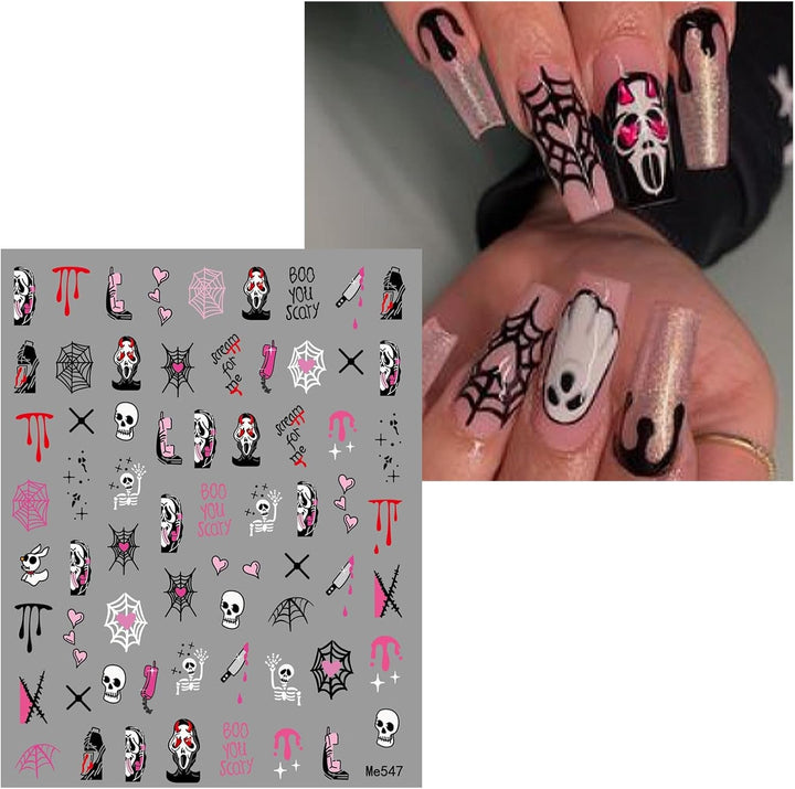 JMEOWIO Nagelsticker Halloween 9 Blatt Nail Art Sticker Selbstklebend Nagelaufkleber Dekoration Nageldesign Zubehör