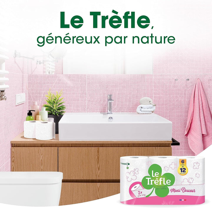 Hârtie igienică Maxi Douceur - 36 de role maxi - 72 de role clasice - grosime dublă - ambalaj din plastic reciclat 80%