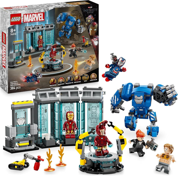 LEGO Marvel Laboratorul lui Iron Man: Sala armurii - jucărie de supererou cu o figură Mech, 5 minifigurine, inclusiv Aldrich Killian - cadou Avengers pentru băieți și fete cu vârsta de 8+ 76315 Seturi de constructie Besuche den LEGO-Store Titlu implicit