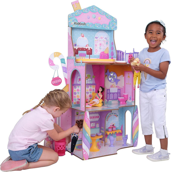 Casă de păpuși din lemn Kidkraft Candy Castle cu mobilier și accesorii, casă cu figurină Llama Unicorn, lift pentru tort de înghețată și scaun de cauciuc pentru păpuși, jucărie pentru copii de la 3 ani, 20242 Casute de papusi Naty Shop Titlu implicit