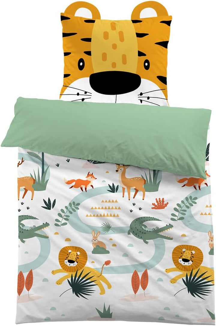 Lenjerie de pat microfibră 3D, animale, unisex Lenjerie de pat - copii Naty Shop Leu cu urechi 135×200+80×80