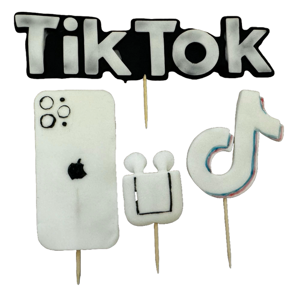Set 4 decoratiuni comestibile din pasta de zahar, TikTok Decoratiuni din Pasta de Zahar Naty Shop