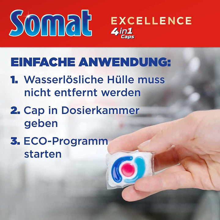 Somat Excellence 4In1 Caps (141 Caps), File pentru mașina de spălat vase cu dizolvare rapidă Detergenti Bucatarie Naty Shop