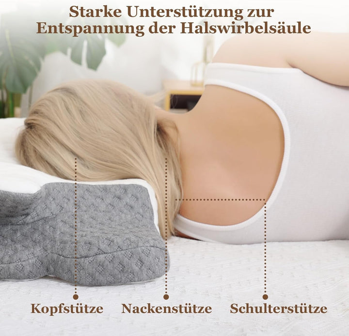 Wellsync pernă pentru gât Pernă ergonomică Pernă din spumă de memorie Pernă ortopedică Pentru persoane care dorm lateral Persoane care dorm pe spate Persoane care dorm abdominal Dureri de gât Alb Gri Perne ortopedice cervicale Naty Shop