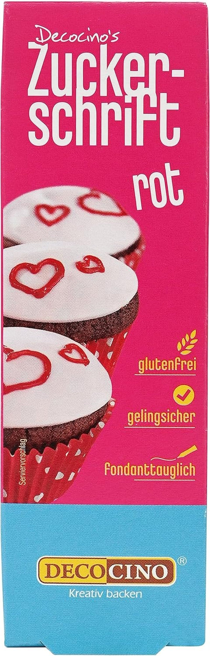 Decocino Zuckerschrift in Gold Lebensmittelfarben-Schrift Praktische Tube Zur Beschriftung Von Fondant & Glasuren Back-Deko Für Torten, Kuchen & Cup-Cakes! Coloranti Alimentari Naty Shop Rot 18 G (1Er Pack)