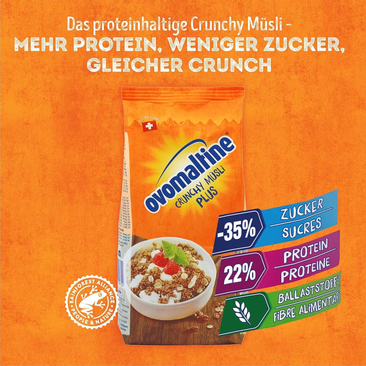 Ovomaltine Crunchy Protein Muesli plus - Crunchy cu fulgi de ovăz - Mix de cereale cu 22% proteine, 300 grame Naty Shop