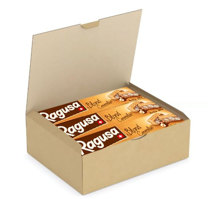 Ragusa Blond Gift Box 400 grame, Ciocolată albă cu aromă caracteristică de caramel și alune întregi Bomboane de Ciocolata Naty Shop Blond Set 6 cutii