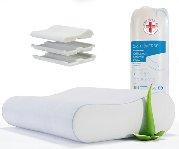 ORTHOVERSE pernă ortopedică - pernă de susținere a gâtului, pernă de dormit, pernă, pernă din spumă cu memorie, pernă, pernă pentru dureri de gât - înălțime reglabilă, acoperire aloe vera, ajutor medical Perne ortopedice cervicale Naty Shop 1