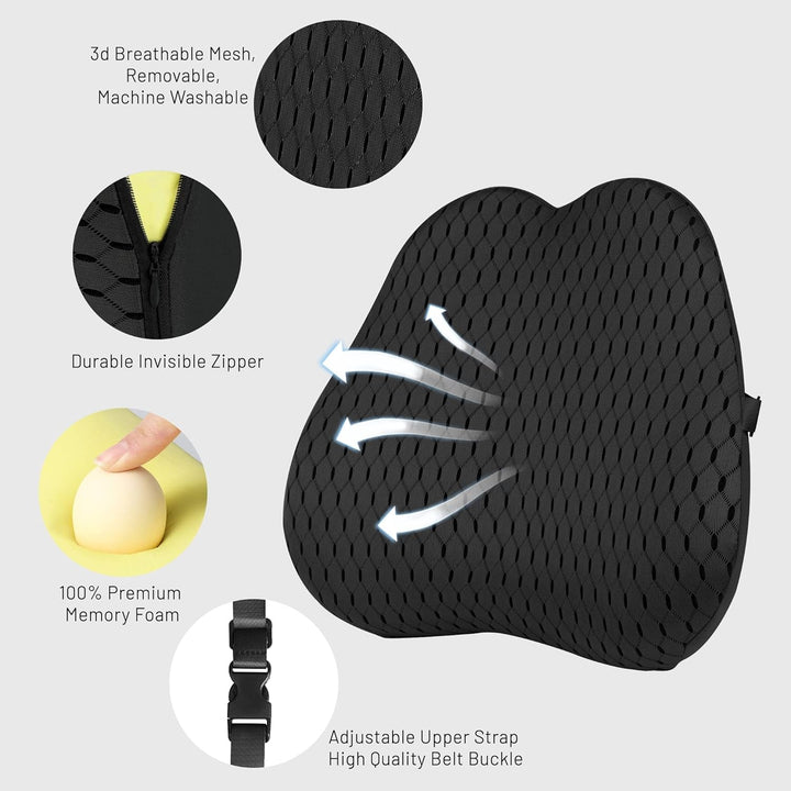 Livtribe Back Cushion, Memory Foam Lumbar Cushion Car, Ergonomic Lumbar Support Cushion pentru scaun de birou, scaun auto, scaun cu rotile (negru) Perne lombare Naty Shop