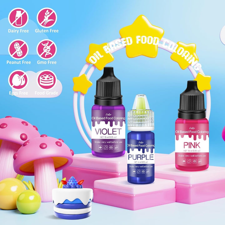 Fettlösliche Lebensmittelfarbe - 10 Farben Ölbasis Lebensmittelfarben Für Schokolade, Süssigkeit, Kuchen, Backen, Macaron - Konzentrierte Food Coloring Für Tortendeko, Buttercream, Fondant - Je 10Ml Naty Shop