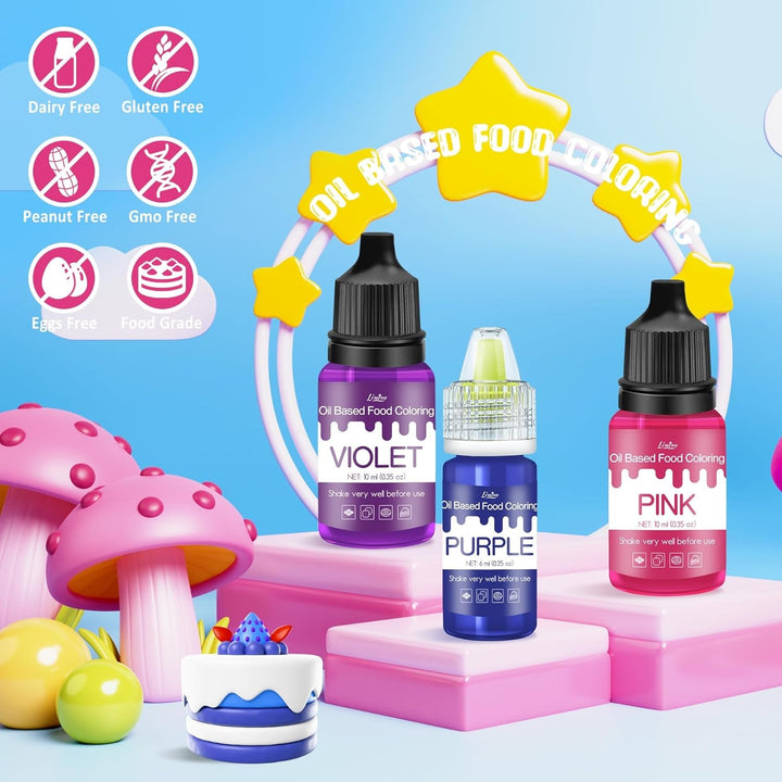 Colorant alimentar liposolubil - 22 de culori colorant alimentar pe bază de ulei pentru ciocolată, dulciuri, prăjituri, copt, macarons - colorant alimentar concentrat pentru decorarea torturilor, cremă de unt, fondant - 6 ml fiecare