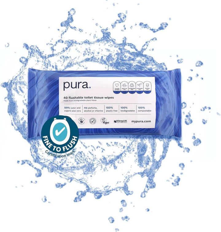 Șervețele umede Eco Flushable, fără plastic, sensibile și hrănitoare, certificate „Fine to Flush”, biodegradabile Servetele Umede Bebelusi Naty Shop 40 servetele