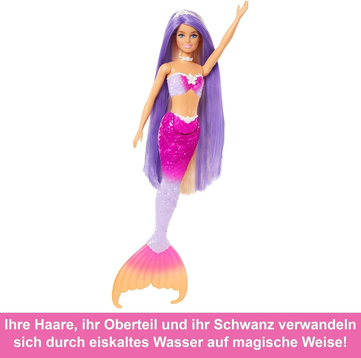 Păpușă sirenă BARBIE - inspirată din serialul TV "Barbie A Hidden Magic", cu efect de schimbare a culorilor și accesorii, păr roz lung de 19 cm pentru styling, pentru copii de la 3 ani, HRP97 Papusi Naty Shop