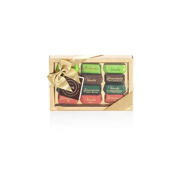 Venchi, Cutie cadou aurie cu ciocolată Gianduiotti asortată, 110 grame Bomboane de Ciocolata Naty Shop Default Title