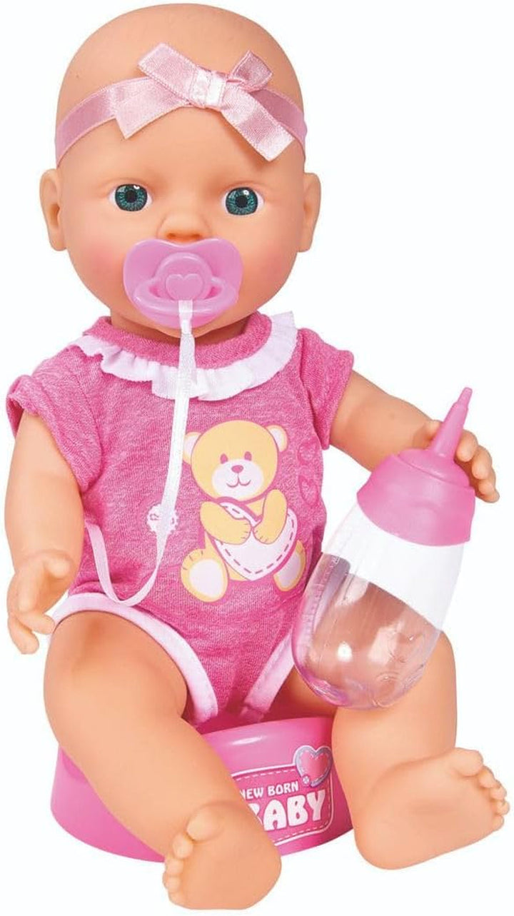 Simba 105030069 - New Born Baby Doll, păpușă din vinil cu funcție de băut și hrănit, cu certificat de naștere și accesorii, 4 bucăți, 30 cm, păpușă, de la 3 ani Papusi Naty Shop