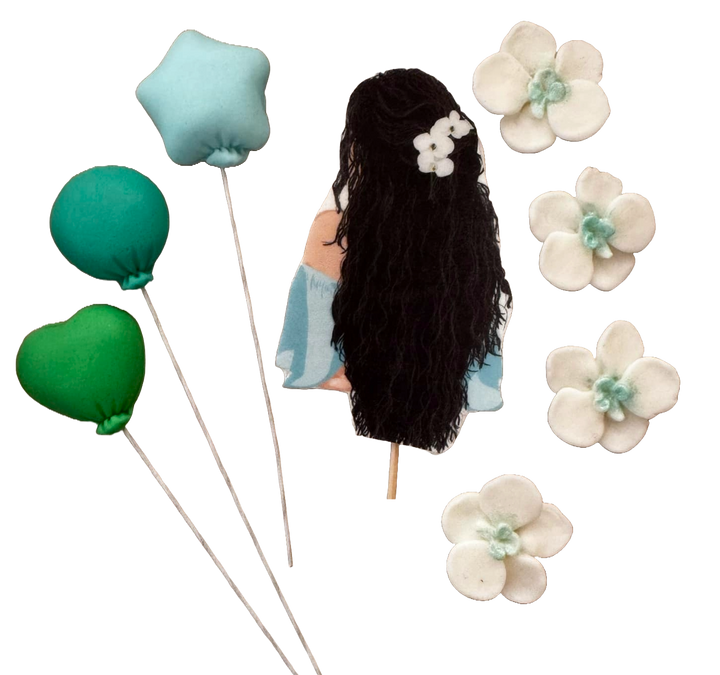 Set 8 decoratiuni comestibile din pasta de zahar, Beautiful Lady, par negru Decoratiuni din Pasta de Zahar Naty Shop