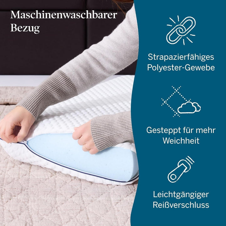 LUCID Gel Memory Foam Pillow 40X60 Cm - Respirabil - efect de răcire - capac lavabil - pernă Oeko-Tex, alb Perne standard Naty Shop