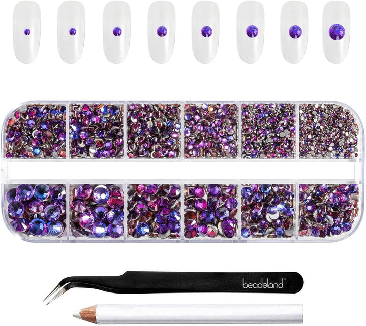Beadsland 2500Pcs Glas Nailart Strasssteine Kristall Flatback Edelsteine Runde, ​​Für Handwerk Gemischt 8 Größen SS4 ~ SS30 Mit Picking Pinzette Und Stift (Kristall Weiss)