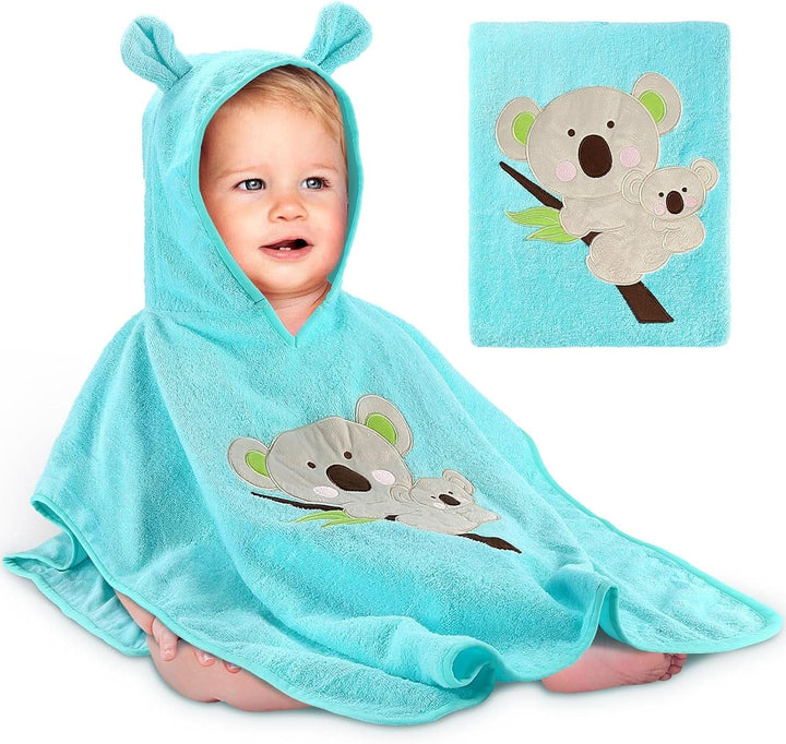 Poncho de baie pentru copii Oeko TEX, 100% bumbac Mama si Copilul Naty Shop Koala albastru deschis