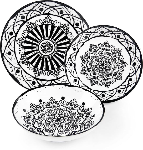 Excelsa Boheme Noir Teller-Set, 18-Teilig, Porzellan, Schwarz Seturi vesela masa Naty Shop Schwarz 24 X 24 X 2 Cm Single