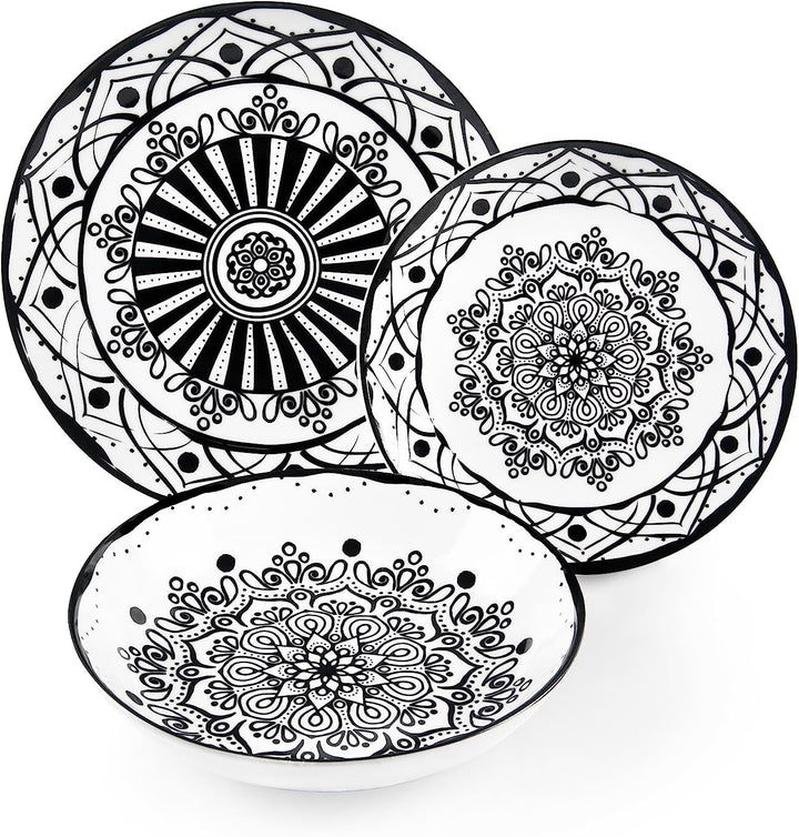 Excelsa Boheme Noir Teller-Set, 18-Teilig, Porzellan, Schwarz Seturi vesela masa Naty Shop Schwarz 24 X 24 X 2 Cm Single