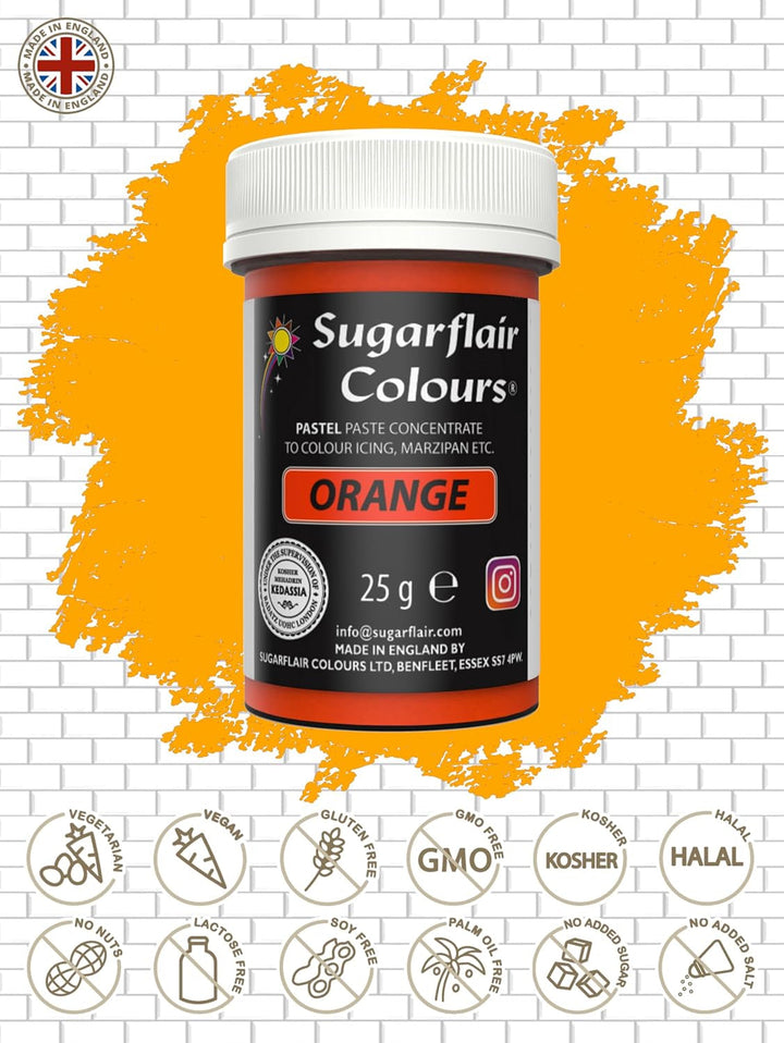 Sugarflair Lebensmittelfarbe Pasta Pastel Orange, Pasta Lebensmittel Farbe Für Fondant Und Marzipan, Spectral Concentrated Paste Colours - 25G Coloranti Alimentari Naty Shop