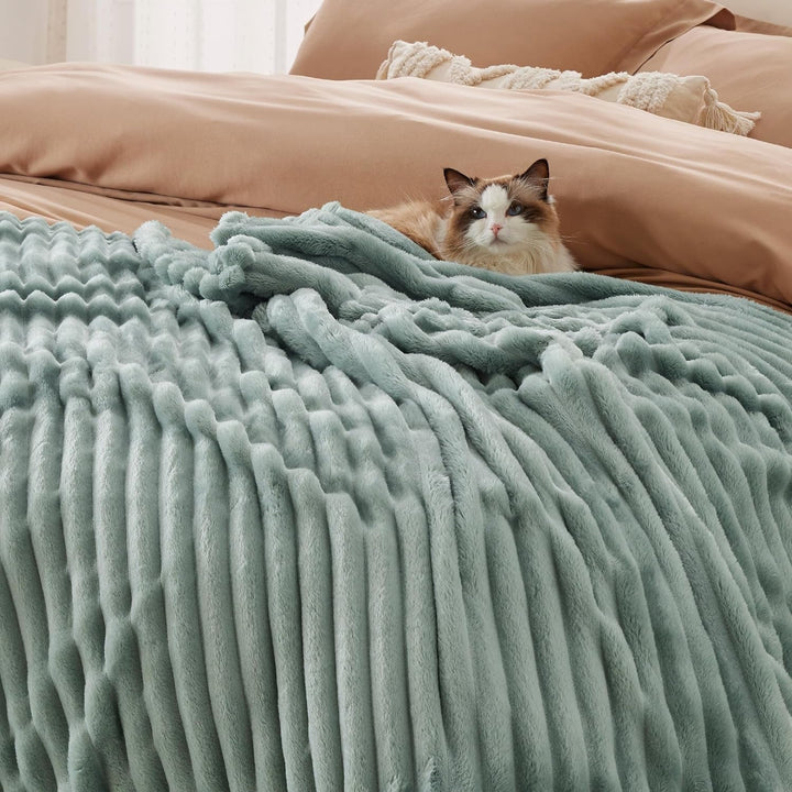BEDSURE Sage Green Fleece Throw Blanket pentru canapea - pături confortabile super moi pentru femei, pătură mică drăguță pentru fete, 127 X 152 Cm Paturi si Cuverturi Besuche den BEDSURE-Store