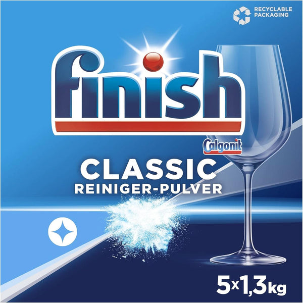 Detergent pudră Finish Classic - Detergent pentru mașină de spălat vase fără fosfați - Pachet mare de 6,5 kg (5 x 1,3 kg) Detergenti Bucatarie Naty Shop