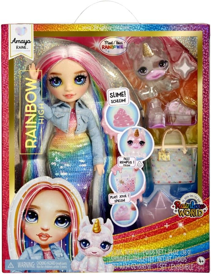 Păpușă Rainbow High Fashion cu slime și animal de companie - Amaya (Culori curcubeu) - păpușă strălucitoare de 28 cm cu slime sclipitor, animal magic și accesorii de modă - jucărie pentru copii - 4-12 ani Papusi Naty Shop