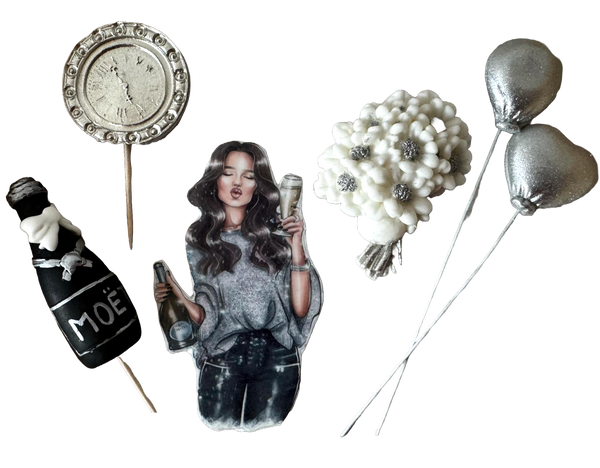 Set 6 decoratiuni comestibile din pasta de zahar, Beautiful Lady, Party Decoratiuni din Pasta de Zahar Naty Shop