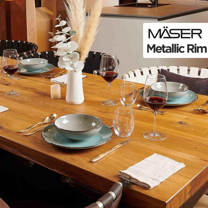MÄSER Metallic Rim, Modernes Geschirr Set Für 4 Personen Mit Messingfarbenem Rand, 16-Teiliges Kombiservice Mit Randlosen Coupe-Formen, Steinzeug, Grau Seturi vesela masa Naty Shop