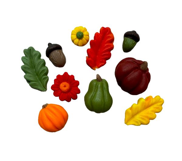 Set 10 decoratiuni comestibile din zahar, Toamna Decoratiuni din Pasta de Zahar Naty Shop