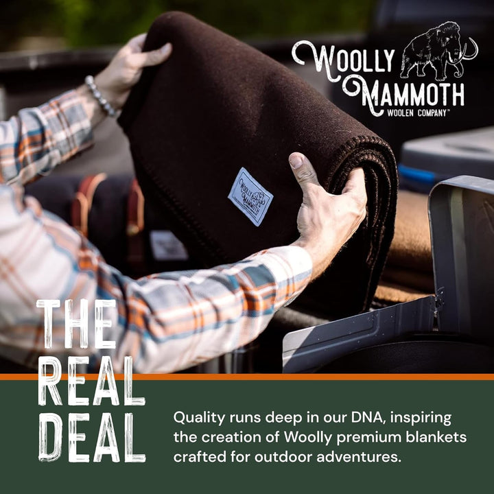 Woolly Mammoth Woolen Co. pătură de camping, extra mare, lână merino, Echipamentul perfect în aer liber pentru bushcraft, camping, trekking, drumeții, supraviețuire sau pătură în cabană. Maro, 168 X 228 Paturi si Cuverturi Woolly Mammoth Woolen Company