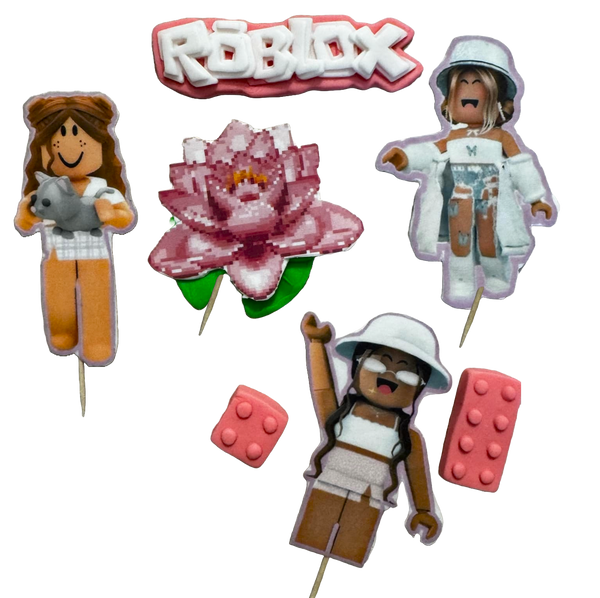Set 7 decoratiuni comestibile din pasta de zahar, Roblox girls Decoratiuni din Pasta de Zahar Naty Shop