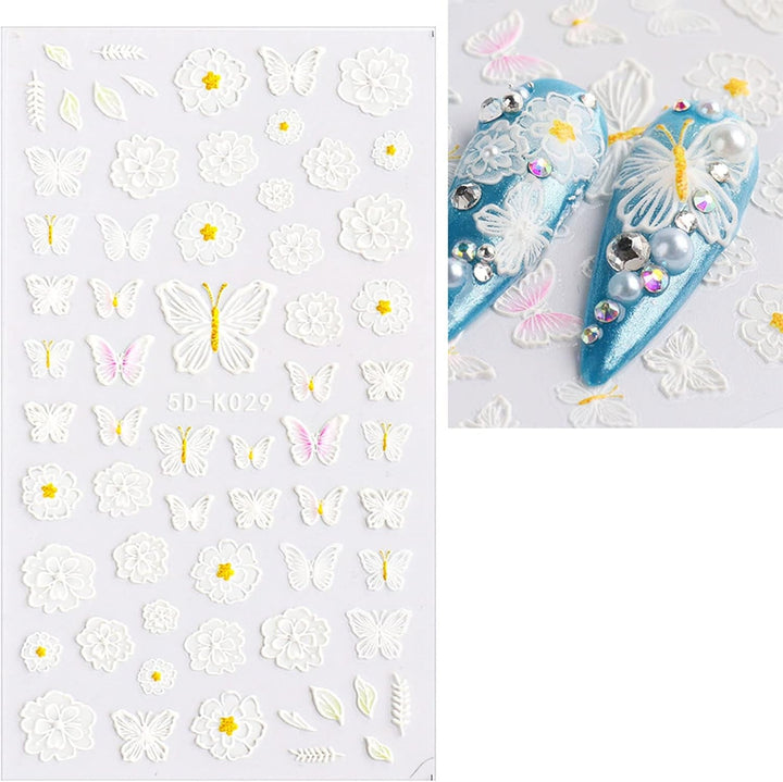 JMEOWIO 3D Nagelsticker Blume Frühlings Nail Art Sticker Selbstklebend Nagelaufkleber 5D Stereoskopisch Sommer Bunter Blumen Dekoration Nageldesign Zubehör 4 Blatt