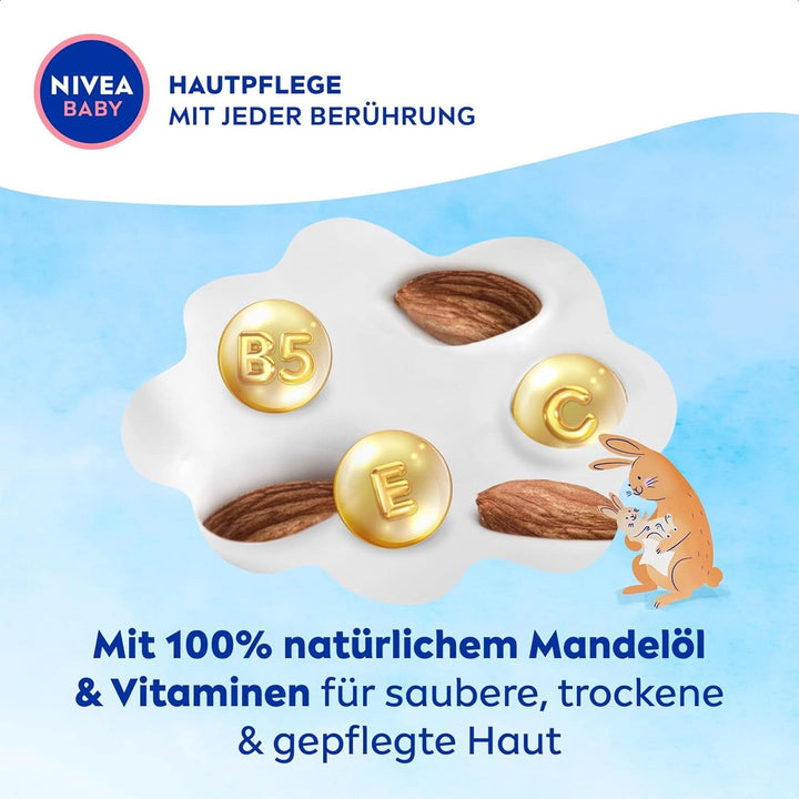 Servetele umede NIVEA Baby AQUA, servetele pentru bebelusi pentru curatarea delicata a pielii sensibile, servetele umede hipoalergenice si fara parfum pentru bebelusi cu 99% apa (4 x 57 bucati) Servetele Umede Bebelusi Naty Shop